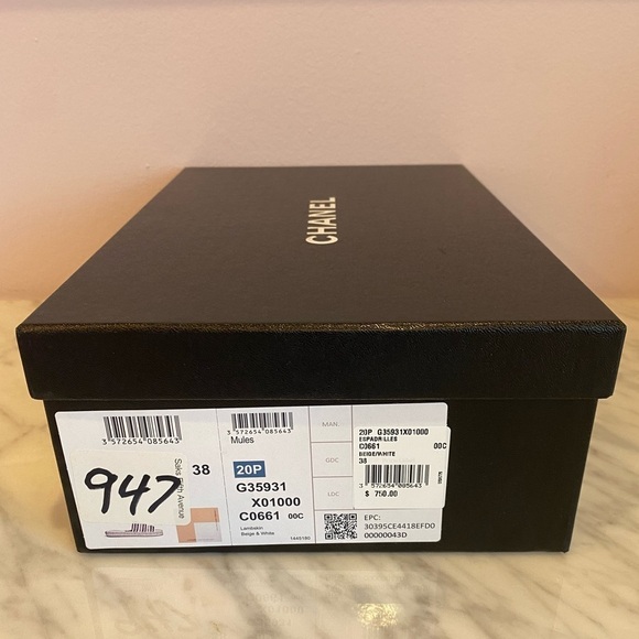 Chanel Sandal Espadrilles slide beige and white with chain detail size 38 - Picture 4 of 17